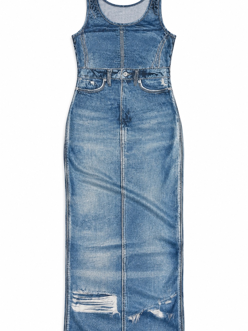 SHEIN Washed Blue Denim Maxi Overall Dress